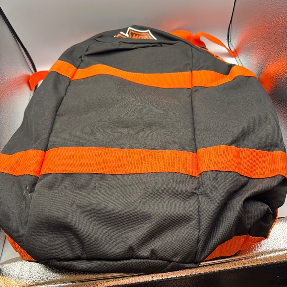 Vintage Harley Davidson Motorcycles Large Orange and Black Duffel Travel Bag - Picture 6 of 9